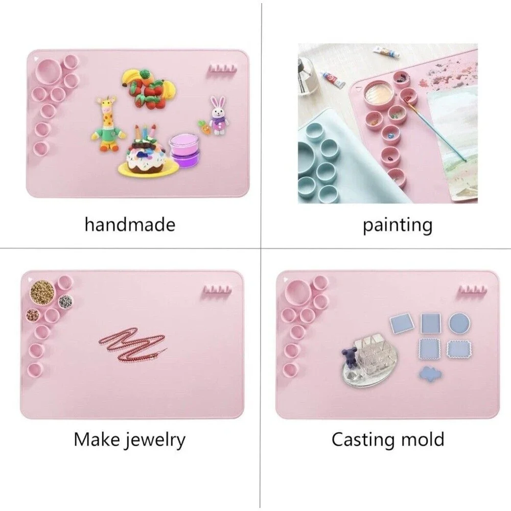 Silicone Painting Mat Large Craft Mat Paint Cup Brush Pen Holder Easy Clean Kids
